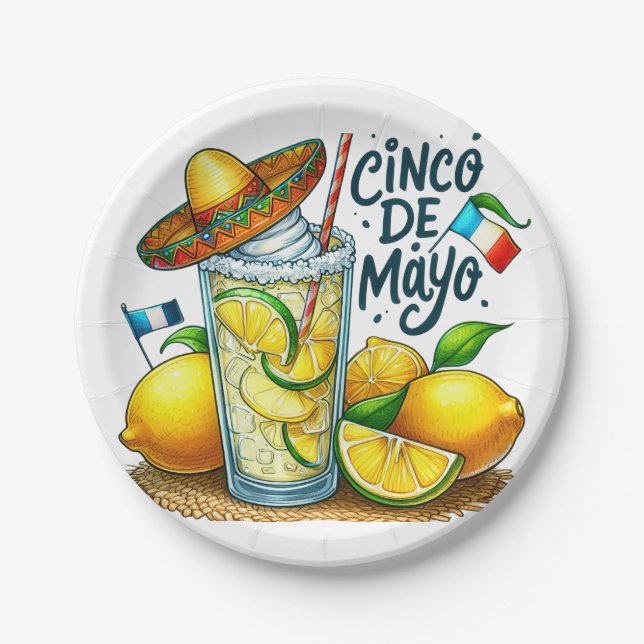 Cinco de Mayo Mexican Hat, Zitronen, Limonen Pappteller (Vorderseite)