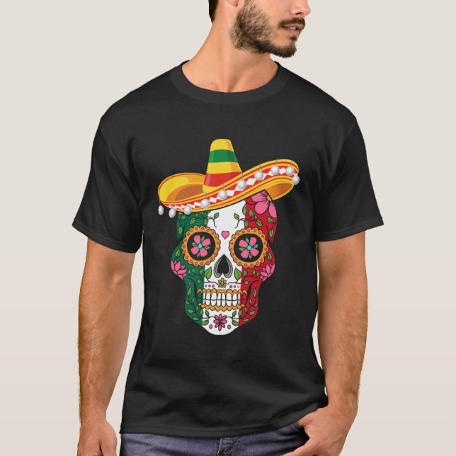 Cinco De Mayo Mexican Sugar Skull Love Mexico T-Shirt (Vorderseite)