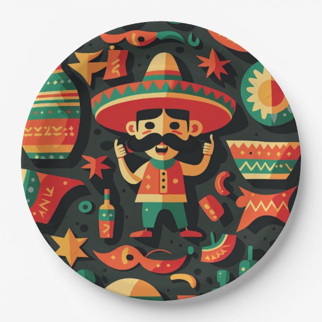 Cinco de Mayo. Mexikanischer heller Cartoon Pappteller (Vorderseite)