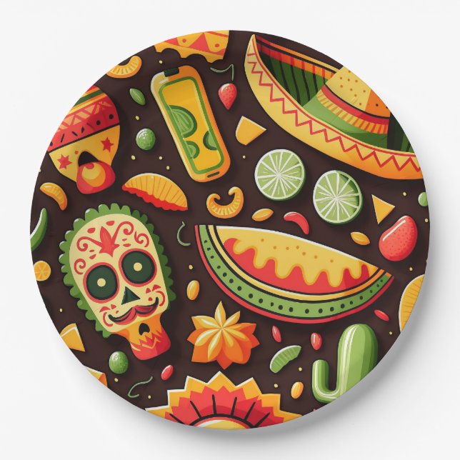 Cinco de Mayo. Mexikanischer heller Cartoon Pappteller (Vorderseite)