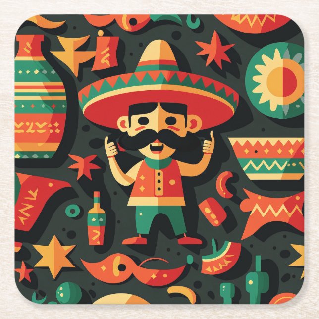 Cinco de Mayo. Mexikanischer heller Cartoon Rechteckiger Pappuntersetzer (Vorderseite)