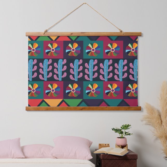 Cinco De Mayo Mexikanisches Kunstmuster Wandteppich Mit Holzrahmen (Schlafzimmer)