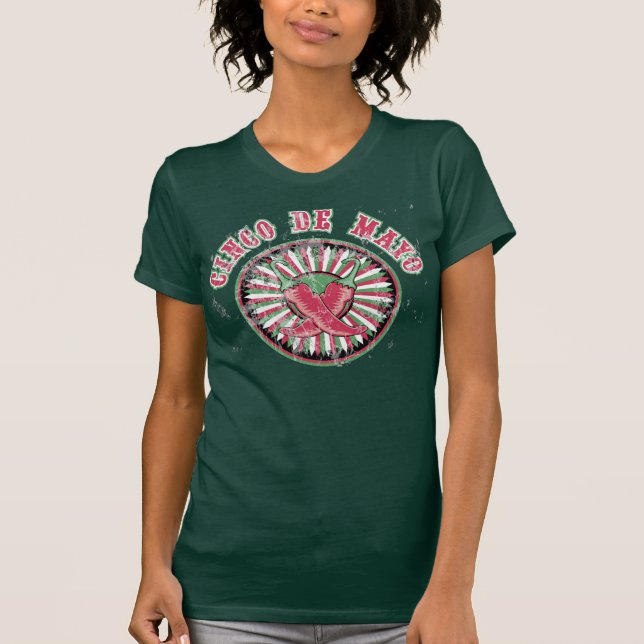 Cinco de Mayo mit Paprikaschoten und Streifen T-Shirt (Vorderseite)
