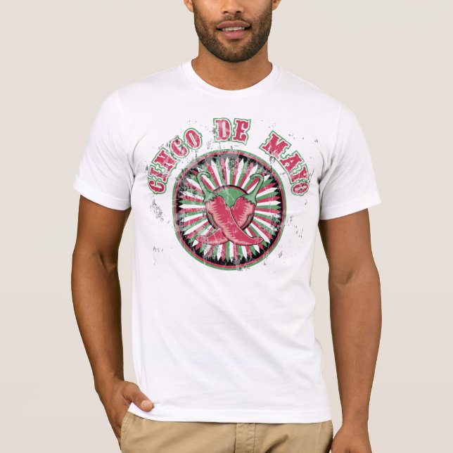 Cinco de Mayo mit Paprikaschoten und Streifen T-Shirt (Vorderseite)