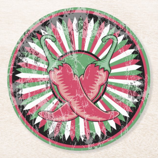 Cinco de Mayo Paprikaschoten des Chilis Runder Pappuntersetzer (Vorderseite)