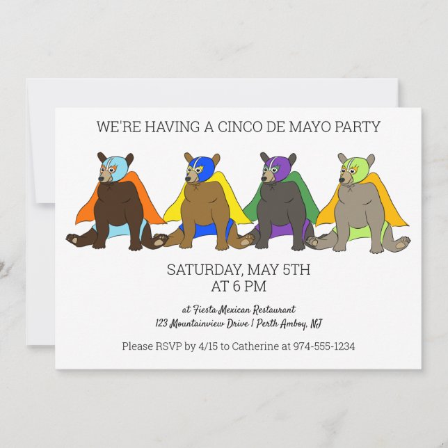 Cinco De Mayo Party Mexiko Luchador Bears Einladung (Vorderseite)