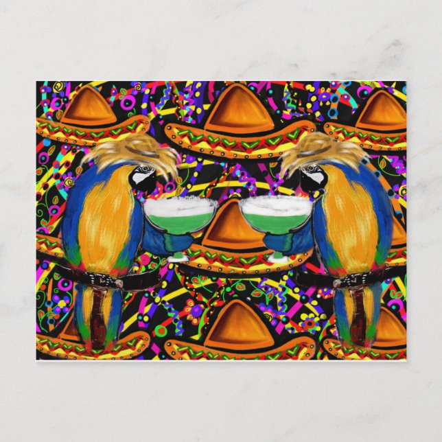 Cinco De Mayo Party Parrot Einladungspostkarte (Vorderseite)