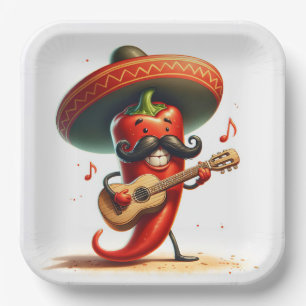 Cinco de Mayo Roter Chili Pfeffer Musiker Pappteller