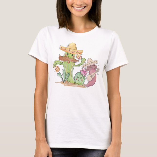 Cinco de Mayo Singing Cactus und Pepper Mariachis T-Shirt (Vorderseite)