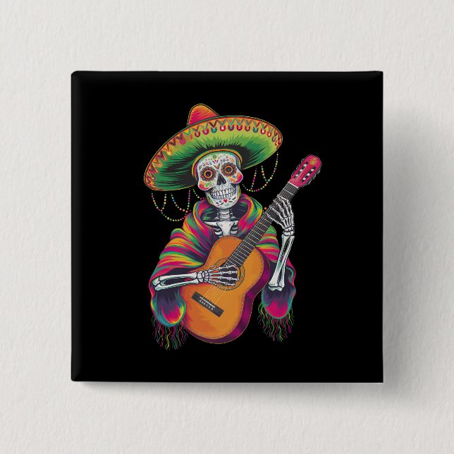 Cinco De Mayo Skeleton Skull Fiesta Guitar Button (Vorderseite)
