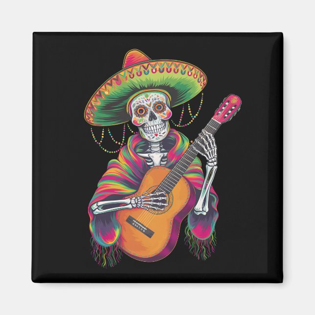 Cinco De Mayo Skeleton Skull Fiesta Guitar Magnet (Vorne)