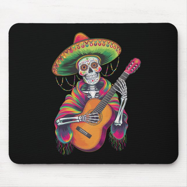 Cinco De Mayo Skeleton Skull Fiesta Guitar Mousepad (Vorne)