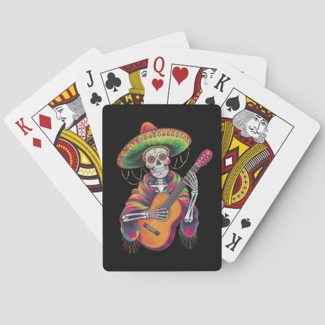 Cinco De Mayo Skeleton Skull Fiesta Guitar Spielkarten (Rückseite)