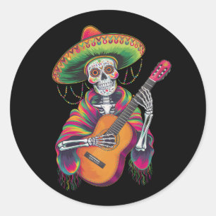 Cinco De Mayo Skelett Schädel Fiesta Gitarre Runder Aufkleber