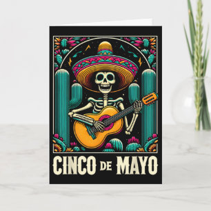 Cinco De Mayo Skelett-Totenkopf-Sombrero-Gitarre M Karte
