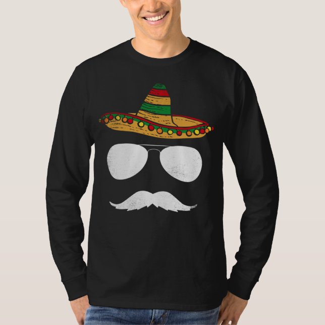 Cinco De Mayo Sombrero Mustache Face Sunglasses Me T-Shirt (Vorderseite)