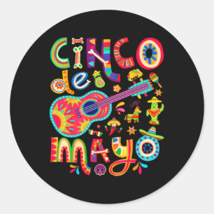 Cinco De Mayo T-Shirt Mexikanischer Taco Gitarre F Runder Aufkleber