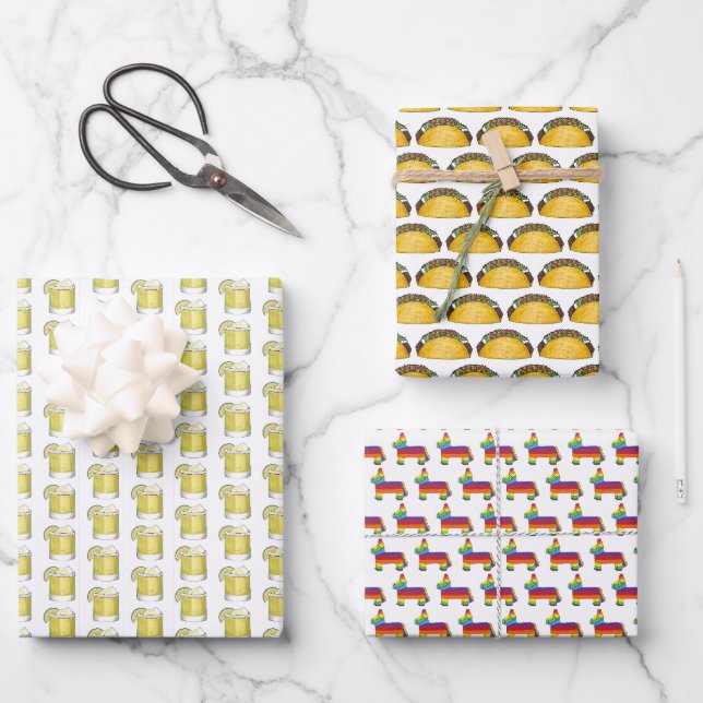 Cinco de Mayo Taco Margarita Piñata Fiesta Print Geschenkpapier Set (Vorderseite)