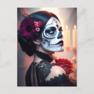 Cinco de Mayo Tag der Toten Schönheit mit Rose ART Postkarte