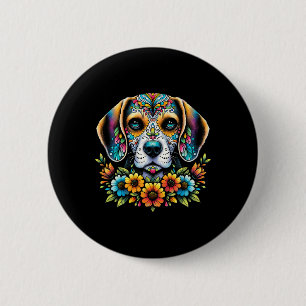 Cinco De Mayo Zucker-Schädel-Blume Beagle-Hund  Button