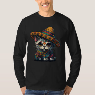 Cinco De Mayo Zucker-Schädel-Katze-Sombrero-Mexika T-Shirt