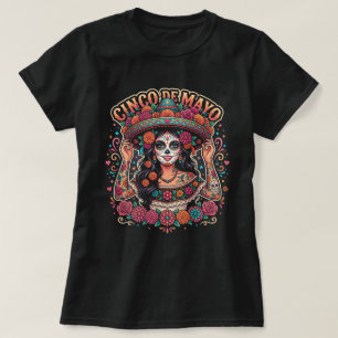 Cinco de Mayo Zucker-Schädel-Shirt Damen Mexikanis T-Shirt