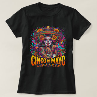Cinco de Mayo Zucker-Schädel-Shirt Damen Mexikanis T-Shirt