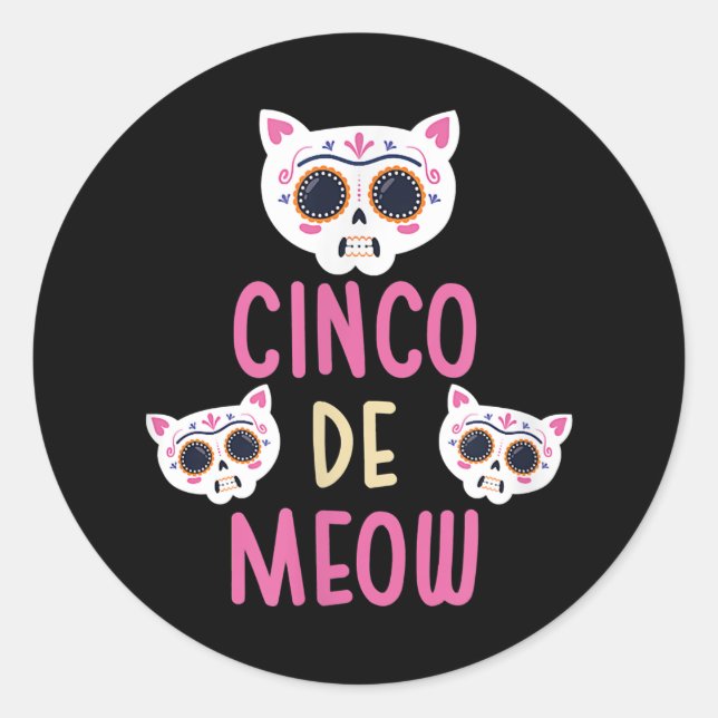 Cinco De Meow Cat Cinco De Mayo Funny Skull Cat Runder Aufkleber (Vorderseite)