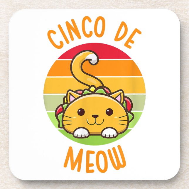 Cinco De Meow Cinco De Mayo Funny Tacos Cat Lover Getränkeuntersetzer (Vorderseite)