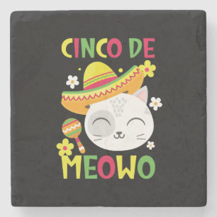 Cinco De Meowo, farbenfrohe und spielerische mexik Steinuntersetzer