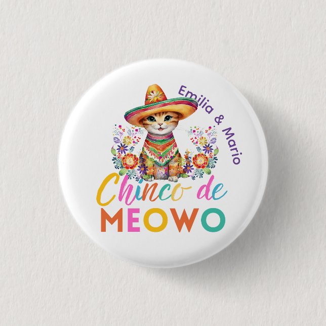 Cinco De Meowo Niedlich Cat Fiesta Party Custom Button (Vorderseite)