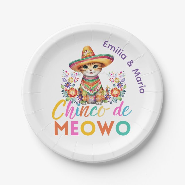 Cinco De Meowo Niedlich Cat Fiesta Party Custom Pappteller (Vorderseite)