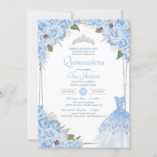 Cinderella Baby Blue Glamour Quinceanera Einladung