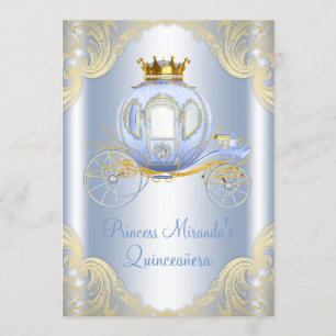 Cinderella Blau Gold Prinzessin Quinceanera Einladung
