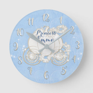 Cinderella Blaue Prinzessin Funkel-Kutsche Maßanfe Runde Wanduhr