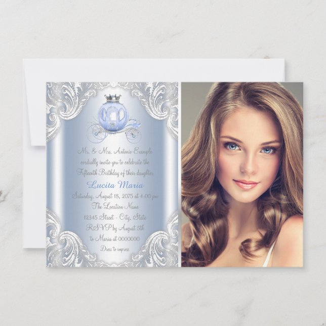 Cinderella Blue Princess Birthday Einladung (Vorderseite)