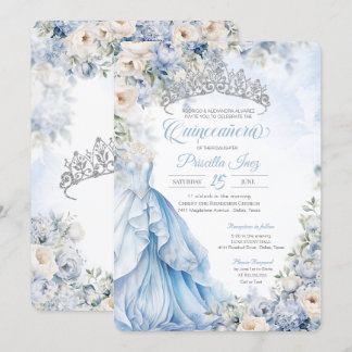 Cinderella Blue Princess Fairytale Quinceañera Einladung