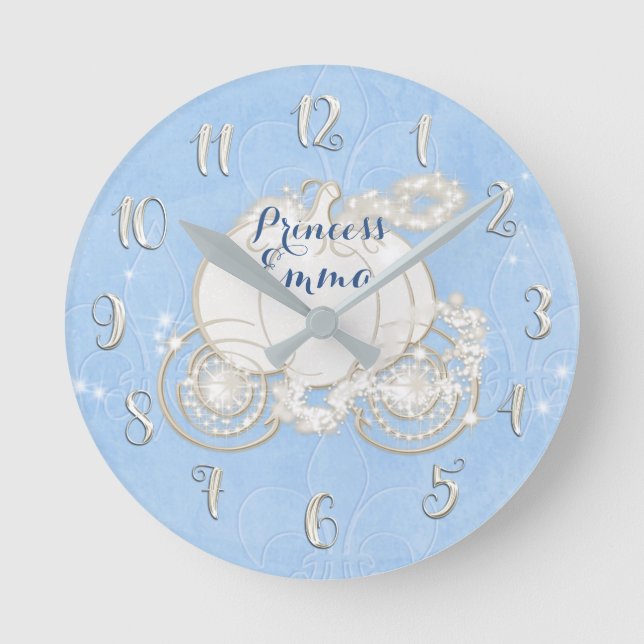 Cinderella Blue Princess Sparkriage Custom Runde Wanduhr (Vorderseite)