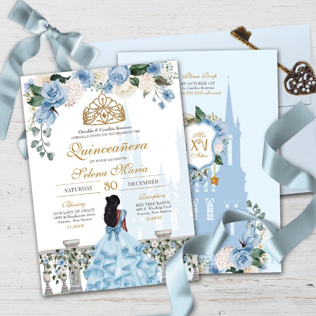Cinderella Blue Rose & Goldrin Quinceañera Einladung (Von Creator hochgeladen)