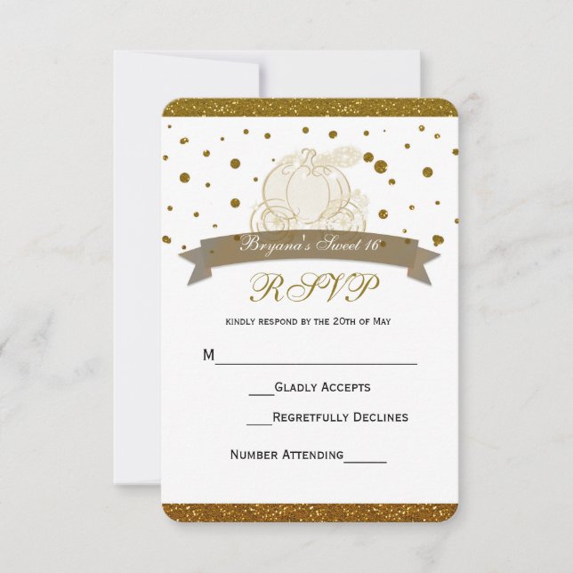 Cinderella Carriage Gold Glitzer Dots RSVP Card (Vorderseite)