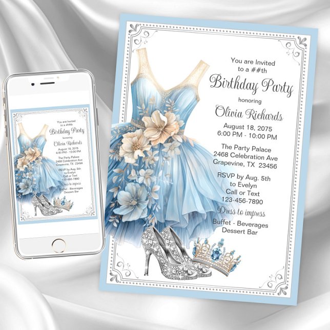 Cinderella Diamond Shoes Geburtstagsparty Einladung (Princess birthday party invitation. Instant download and printed invitations available.)