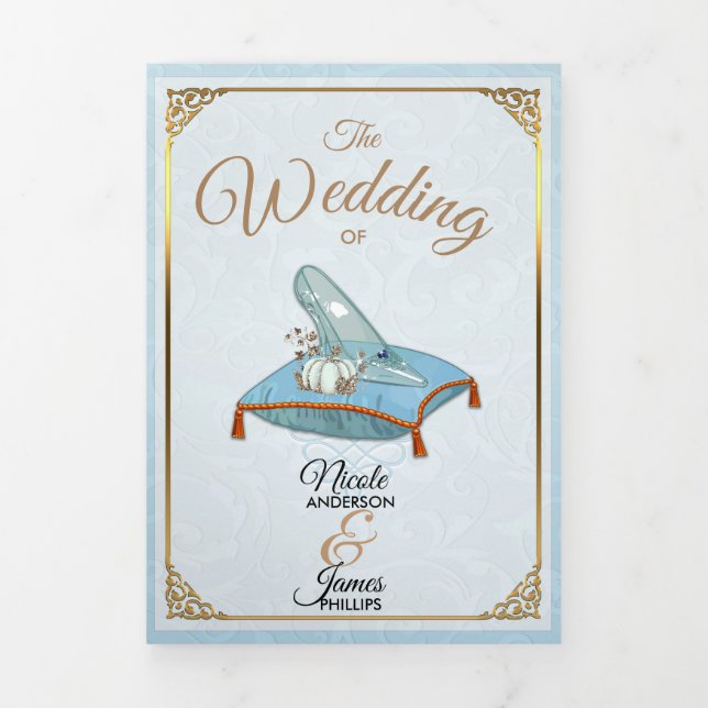 Cinderella Elegant Blue Trifold Wedding Program Dreifach Gefaltete Einladung (Cover)