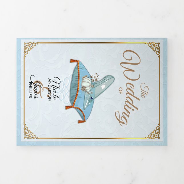 Cinderella Elegant Blue Trifold Wedding Programme (Page de couverture)