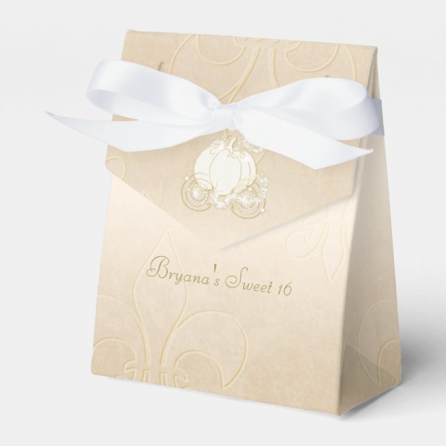 Cinderella Gold Carriage Beige Gastgeschenk Boxes Geschenkschachtel (Vorderseite)
