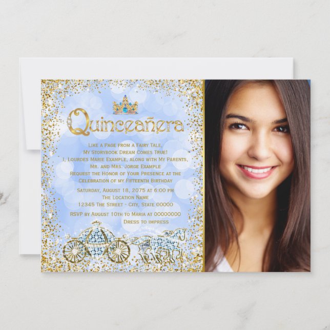 Cinderella Princess Carriage Foto Quinceanera Einladung (Vorderseite)