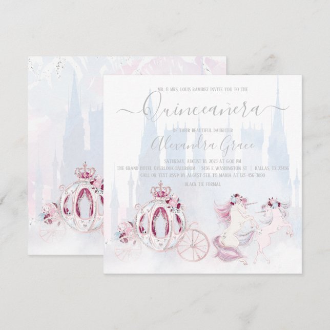 Cinderella Princess Fairy Tale Quinceanera Einladung (Vorne/Hinten)