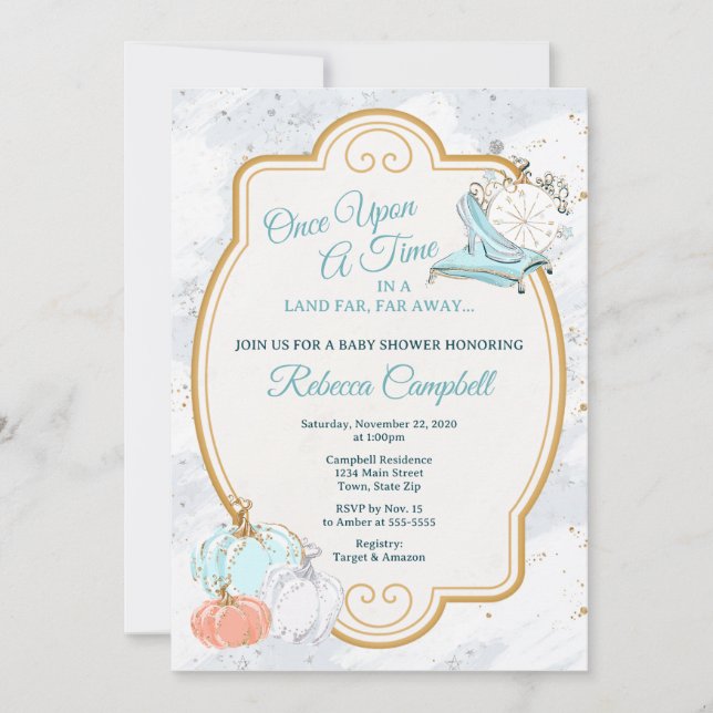Cinderella Pumpkin Baby Dusche Einladung (Vorderseite)