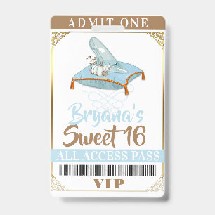 Cinderella-Schuh-Prinzessin Sweet 16 VIP-Pass Ausweis