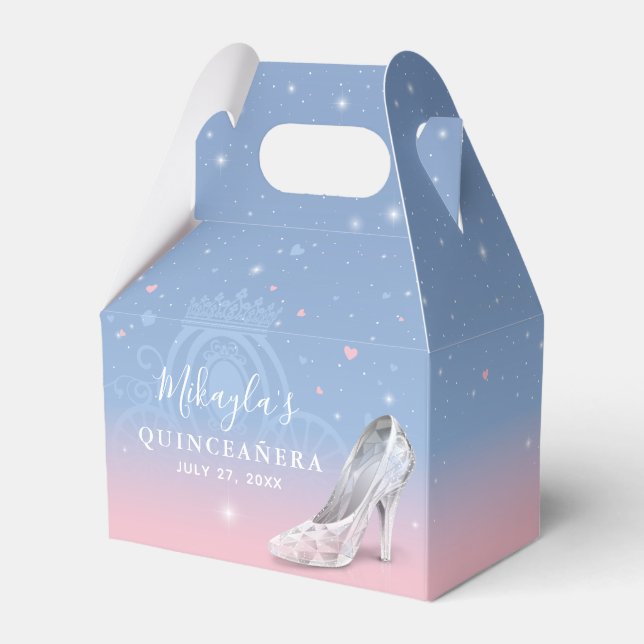 Cinderella Shoe Light Blue und Pink Quinceañera Geschenkschachtel (Vorderseite)