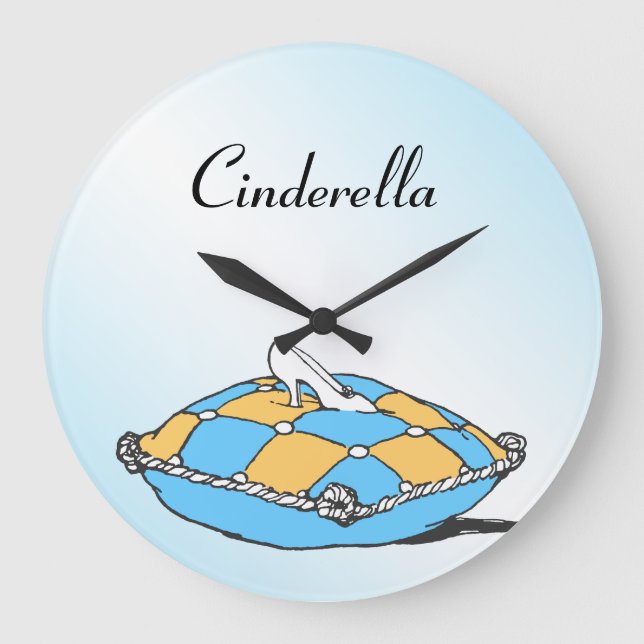Cinderella Slipper Aquamarin Pillow Custom Große Wanduhr (Vorderseite)